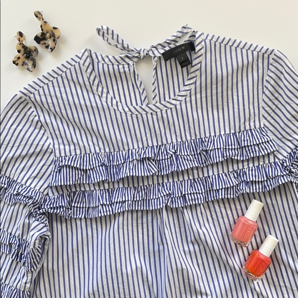 EUC Blue and White J. CREW Striped Blouse. Size 2.